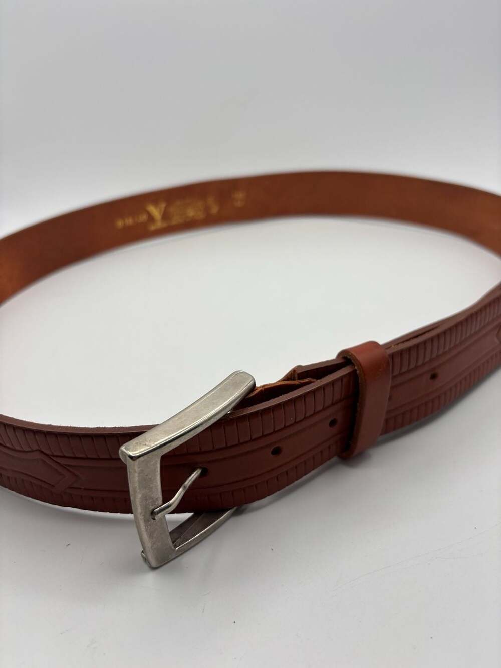 Ingegno Genuine Leather Embossed Pattern Brown Belt Made In Italy